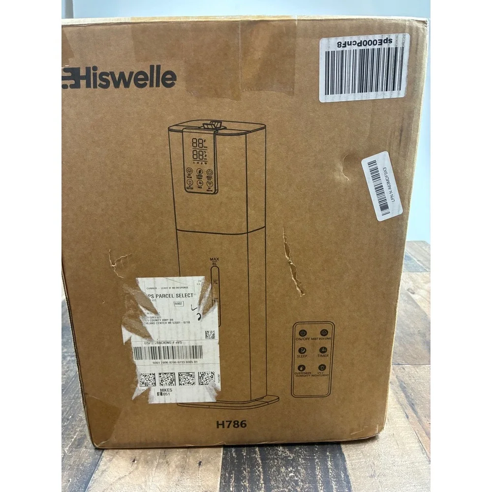 Hiswelle H786 Ultrasonic Cool Mist Humidifier 8L 2.1 Gal Black Tower with Remote
